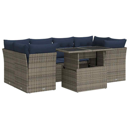 Set Divani da Giardino 7pz con Cuscini Grigio Polyrattan Acacia | homemem39