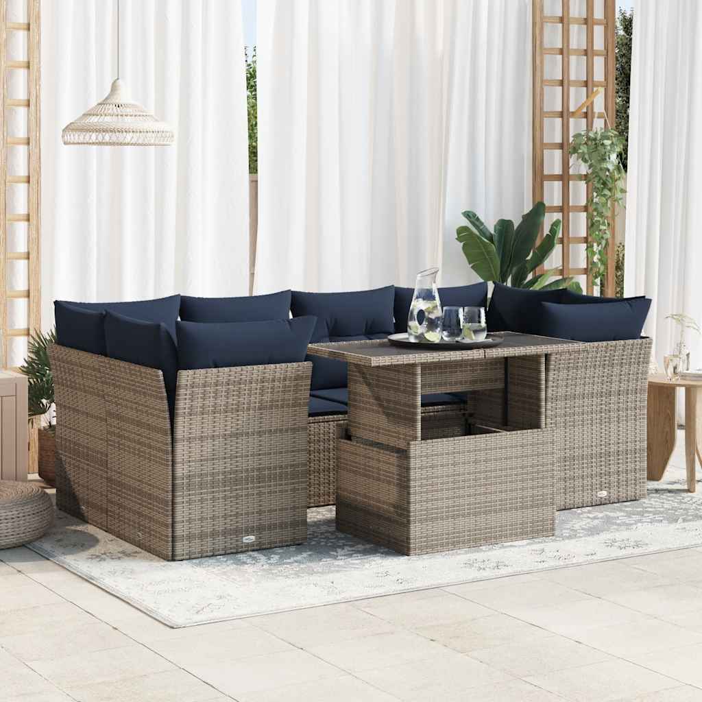 Set Divani da Giardino 7pz con Cuscini Grigio Polyrattan Acacia | homemem39