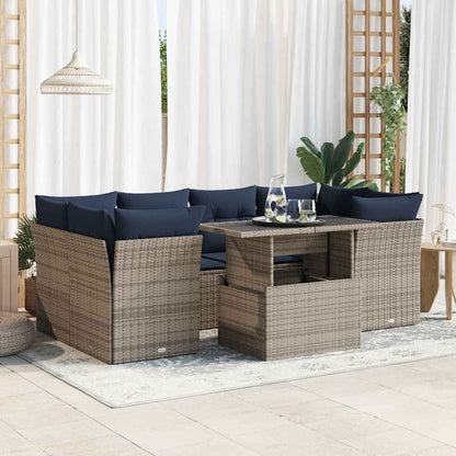 Set Divani da Giardino 7pz con Cuscini Grigio Polyrattan Acacia | homemem39