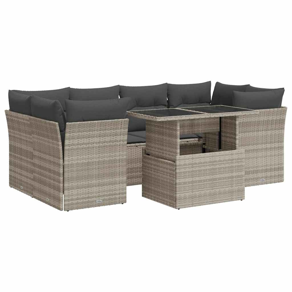 Set Divani da Giardino 7pz con Cuscini Grigio Chiaro Polyrattan - homemem39