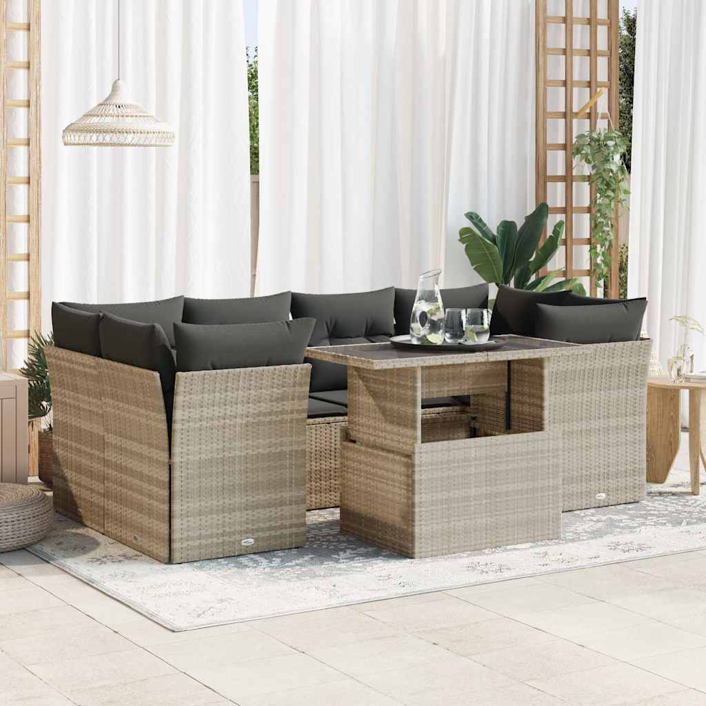 Set Divani da Giardino 7pz con Cuscini Grigio Chiaro Polyrattan | homemem39