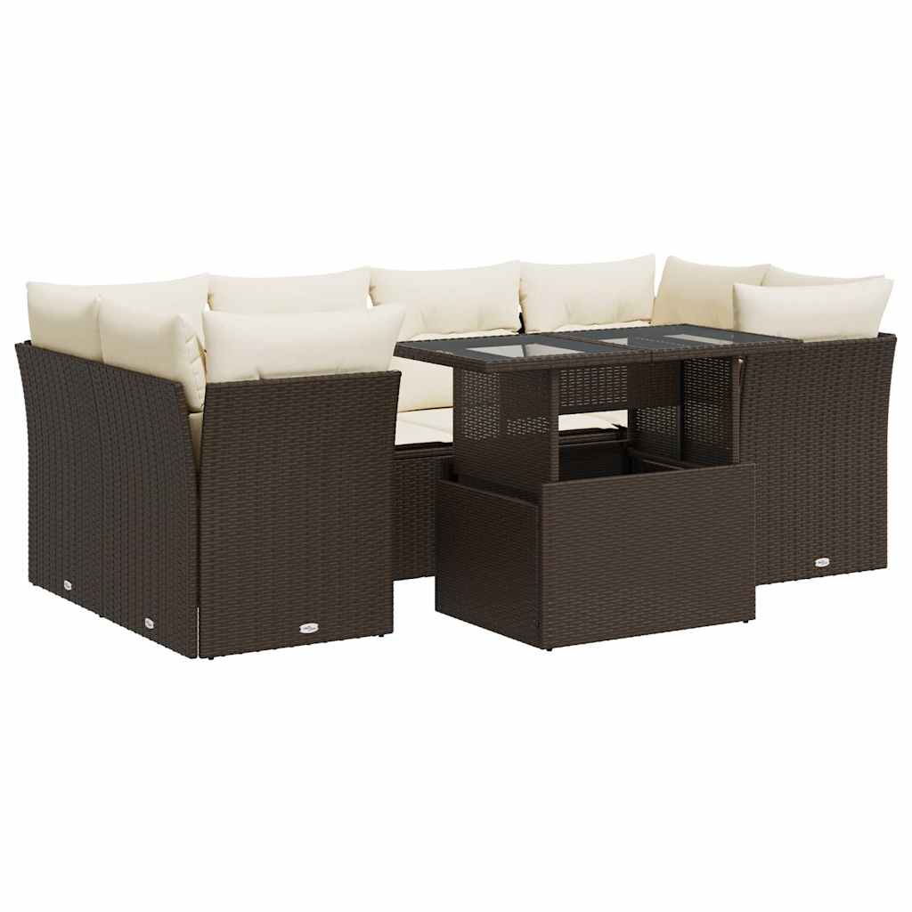 Set Divani da Giardino 7 pz con Cuscini Marrone in Polyrattan - homemem39