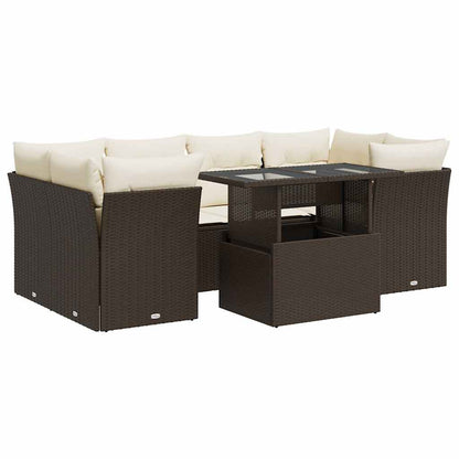 Set Divani da Giardino 7 pz con Cuscini Marrone in Polyrattan - homemem39