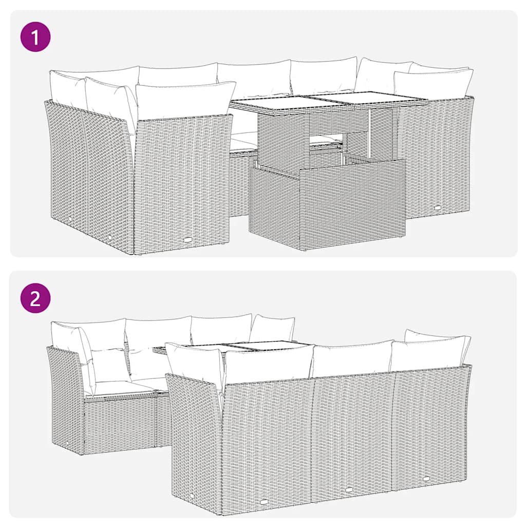 Set Divani da Giardino 7 pz con Cuscini Marrone in Polyrattan | homemem39