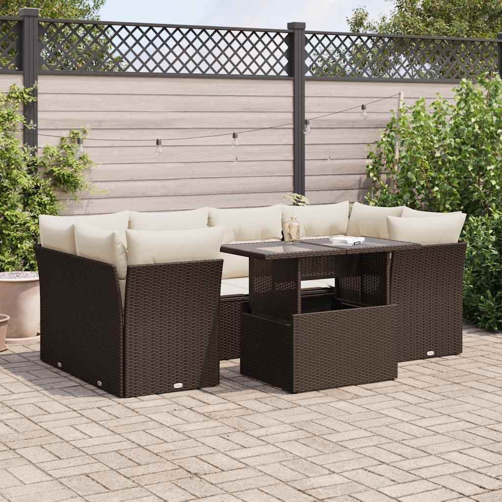 Set Divani da Giardino 7 pz con Cuscini Marrone in Polyrattan - homemem39