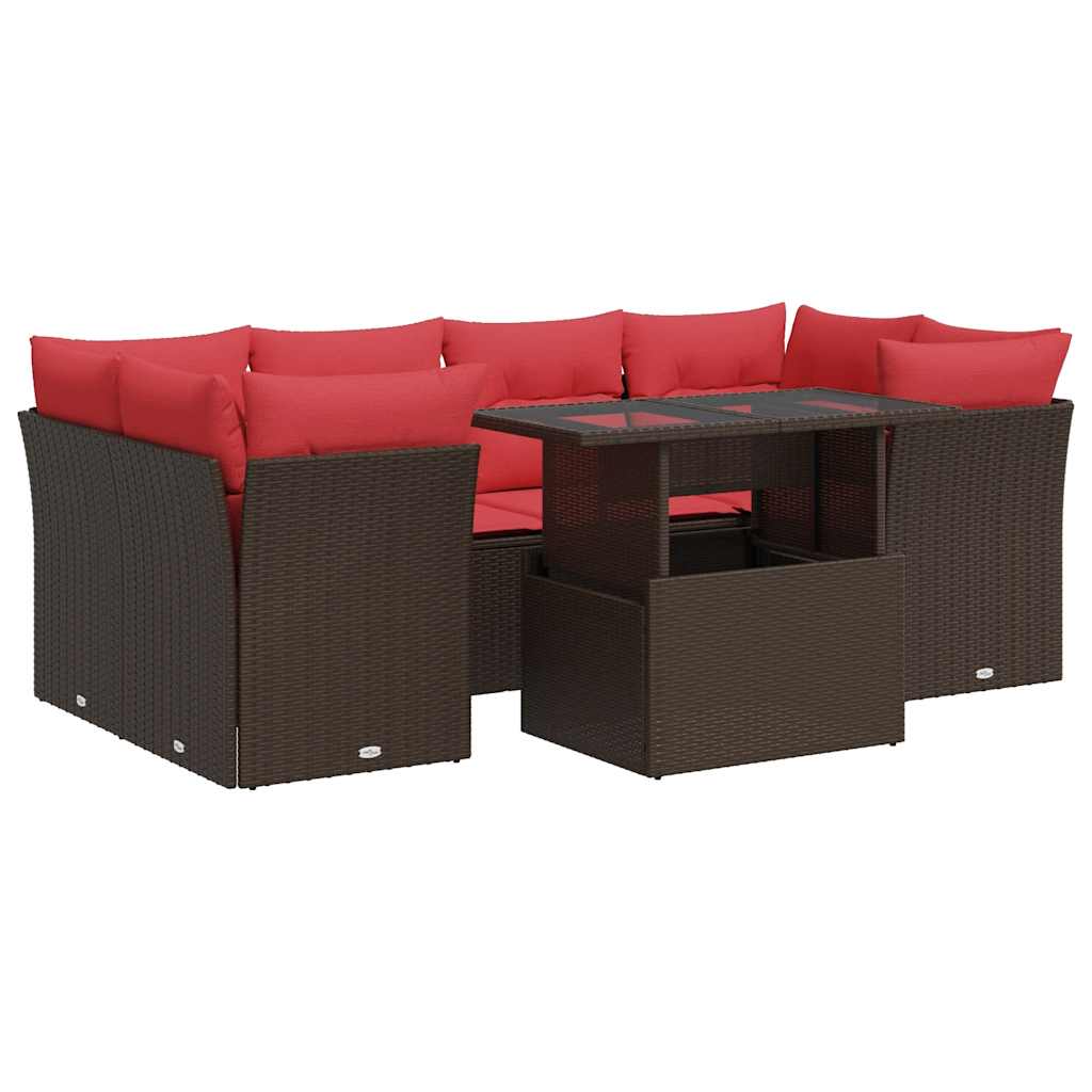 Set Divani Giardino 7 pz con Cuscini Marrone Polyrattan Acacia - homemem39