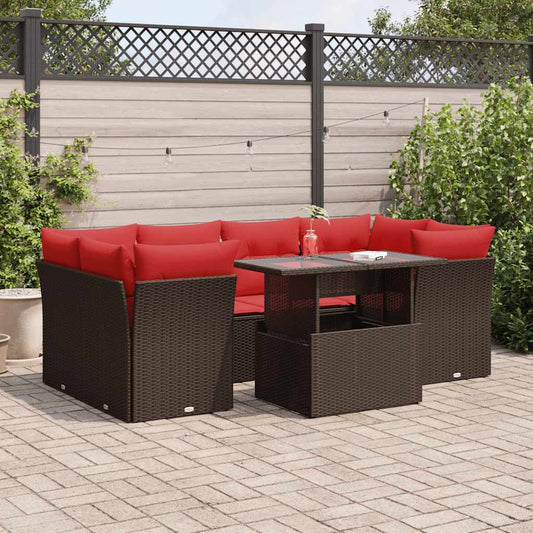 Set Divani Giardino 7 pz con Cuscini Marrone Polyrattan Acacia - homemem39