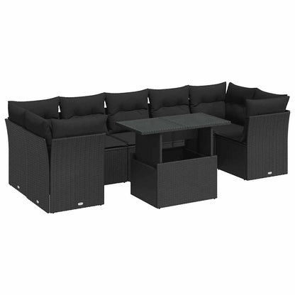 Set Divani da Giardino con Cuscini 8 pz Nero in Polyrattan | homemem39