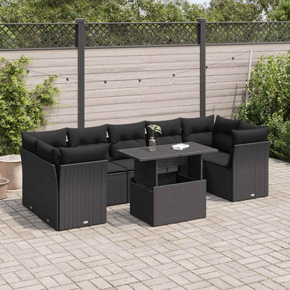 Set Divani da Giardino con Cuscini 8 pz Nero in Polyrattan | homemem39