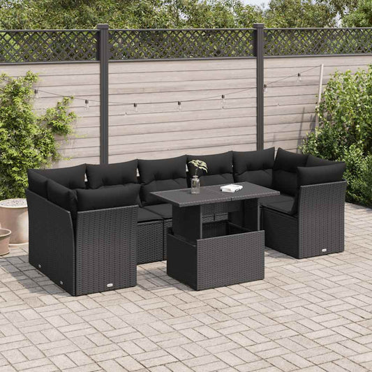 Set Divani da Giardino con Cuscini 8 pz Nero in Polyrattan - homemem39