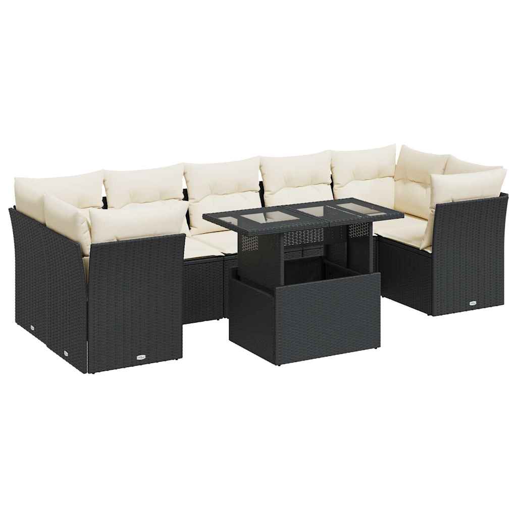 Set Divani da Giardino con Cuscini 8 pz Nero in Polyrattan | homemem39