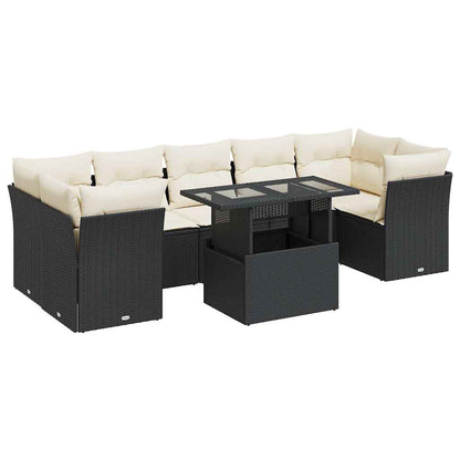 Set Divani da Giardino con Cuscini 8 pz Nero in Polyrattan | homemem39