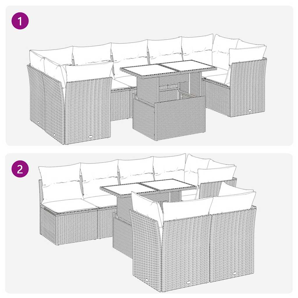 Set Divani da Giardino con Cuscini 8 pz Nero in Polyrattan | homemem39