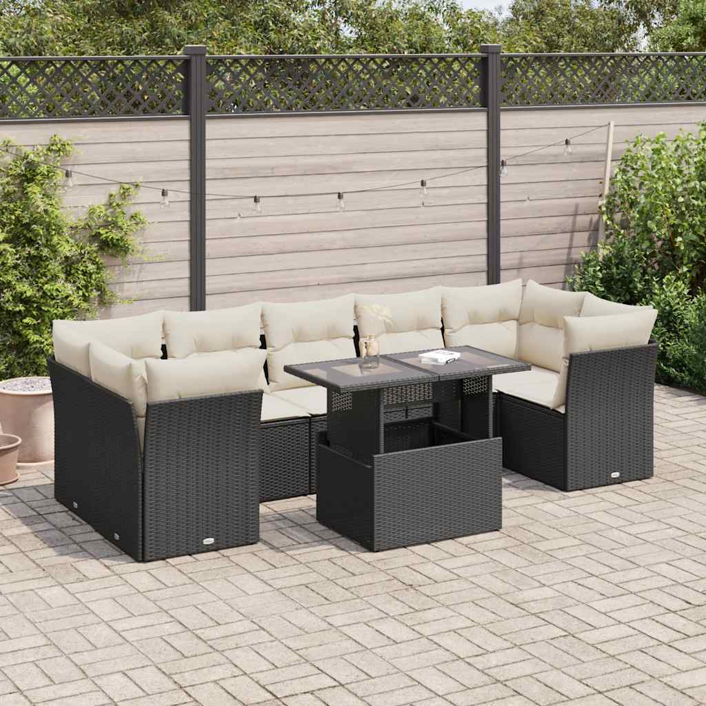 Set Divani da Giardino con Cuscini 8 pz Nero in Polyrattan | homemem39