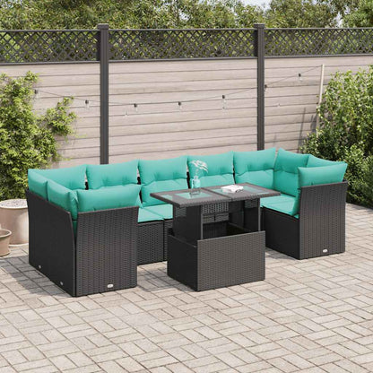Set Divani da Giardino con Cuscini 8 pz Nero Polyrattan Acacia