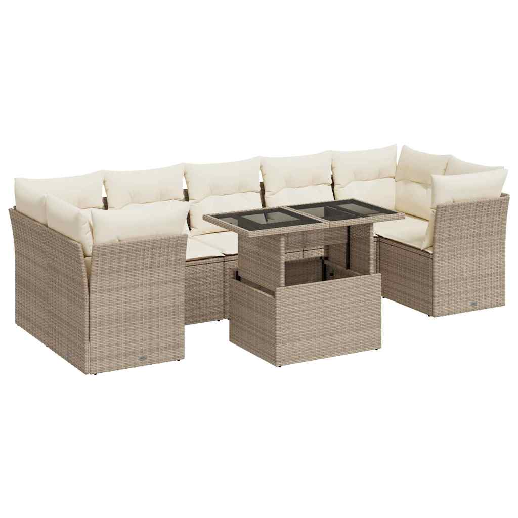 Set Divano da Giardino 8 pz con Cuscini Beige in Polyrattan | homemem39