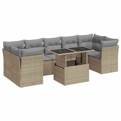 Set Divano da Giardino 8 pz con Cuscini Beige in Polyrattan - homemem39