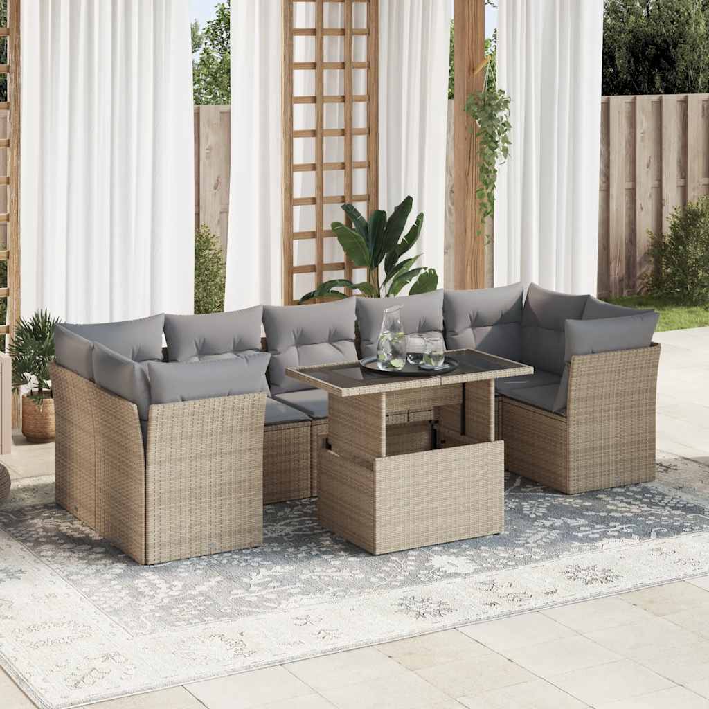 Set Divano da Giardino 8 pz con Cuscini Beige in Polyrattan | homemem39