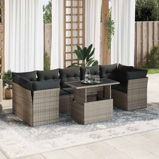 Set Divano da Giardino 8 pz con Cuscini Grigio in Polyrattan - homemem39