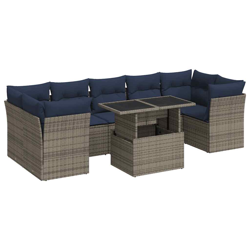 Set Divano da Giardino 8pz con Cuscini Grigio Polyrattan Acacia | homemem39