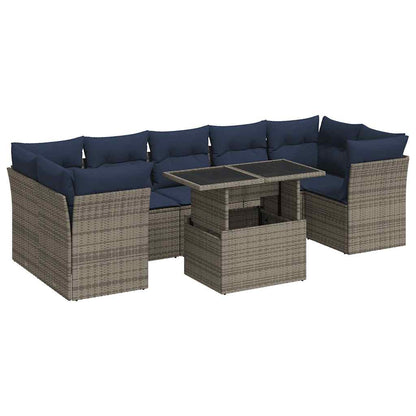 Set Divano da Giardino 8pz con Cuscini Grigio Polyrattan Acacia | homemem39