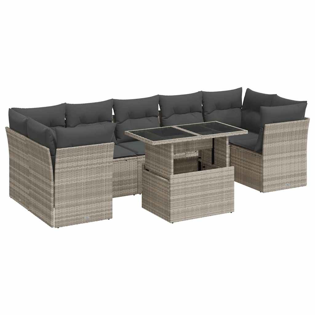Set Divano da Giardino 8pz con Cuscini Grigio Chiaro Polyrattan | homemem39