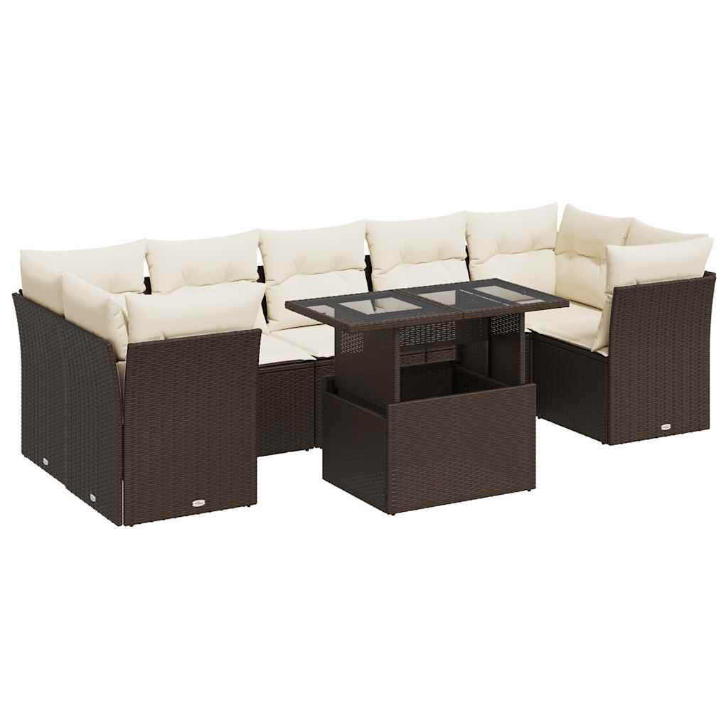 Set Divani da Giardino 8 pz con Cuscini Marrone in Polyrattan | homemem39