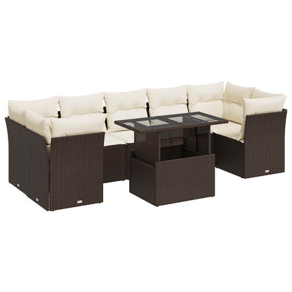 Set Divani da Giardino 8 pz con Cuscini Marrone in Polyrattan - homemem39