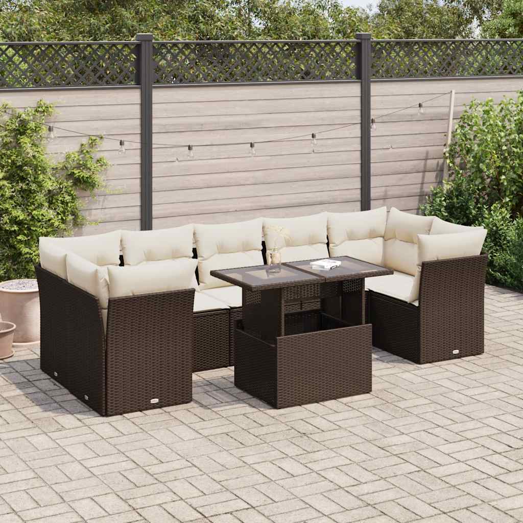 Set Divani da Giardino 8 pz con Cuscini Marrone in Polyrattan - homemem39