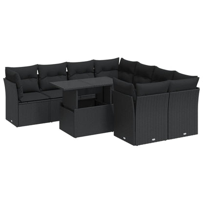 Set Divani da Giardino 9 pz con Cuscini Nero in Polyrattan - homemem39