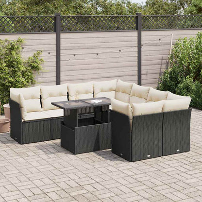 Set Divani da Giardino 9 pz con Cuscini Nero in Polyrattan | homemem39