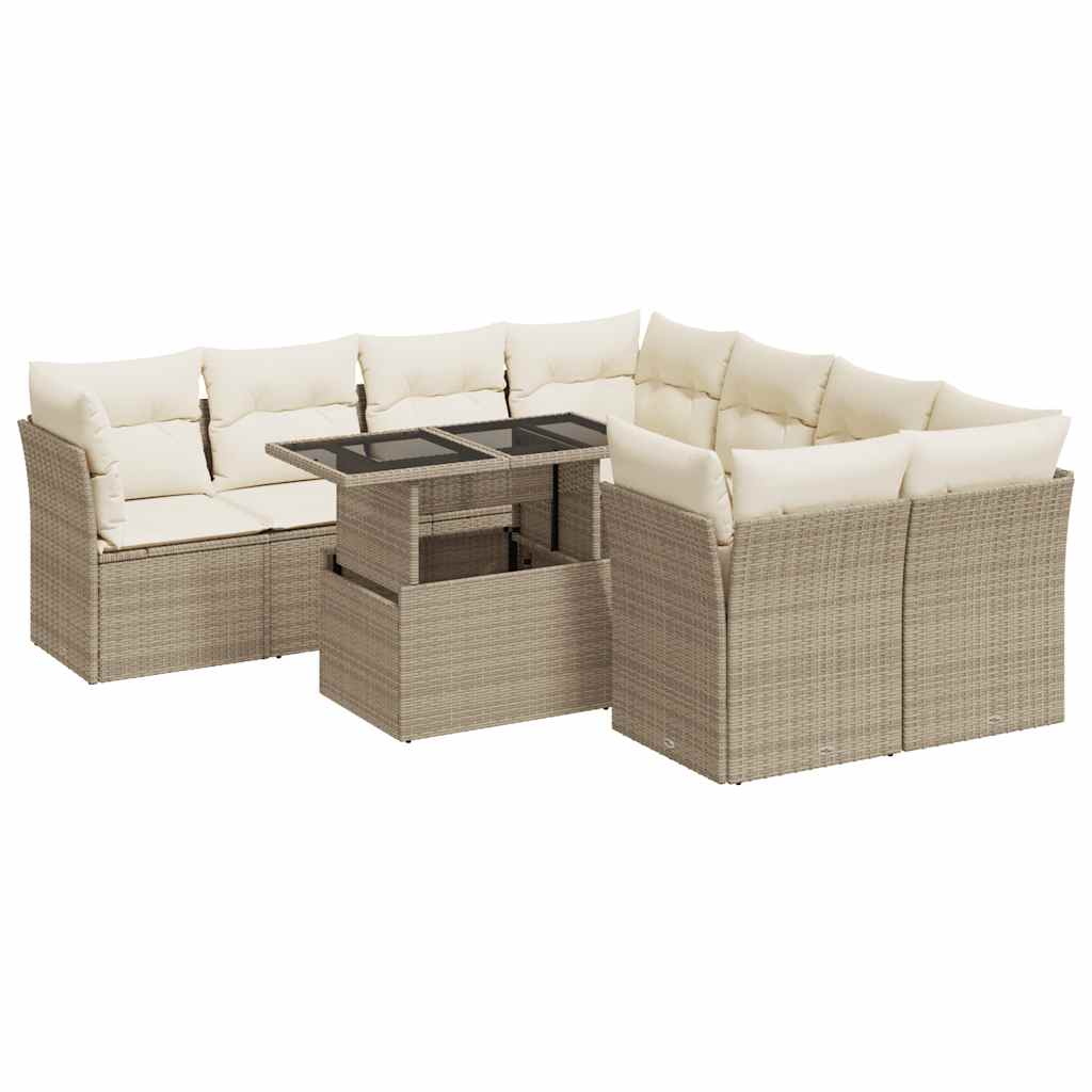 Set Divano da Giardino 9 pz con Cuscini Beige in Polyrattan | homemem39