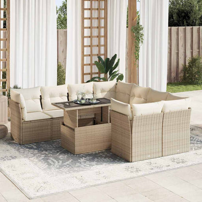 Set Divano da Giardino 9 pz con Cuscini Beige in Polyrattan | homemem39