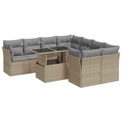 Set Divano da Giardino 9 pz con Cuscini Beige in Polyrattan - homemem39