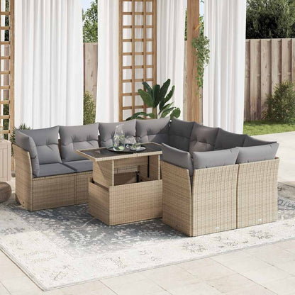 Set Divano da Giardino 9 pz con Cuscini Beige in Polyrattan - homemem39