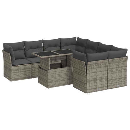 Set Divano da Giardino 9 pz con Cuscini Grigio in Polyrattan | homemem39