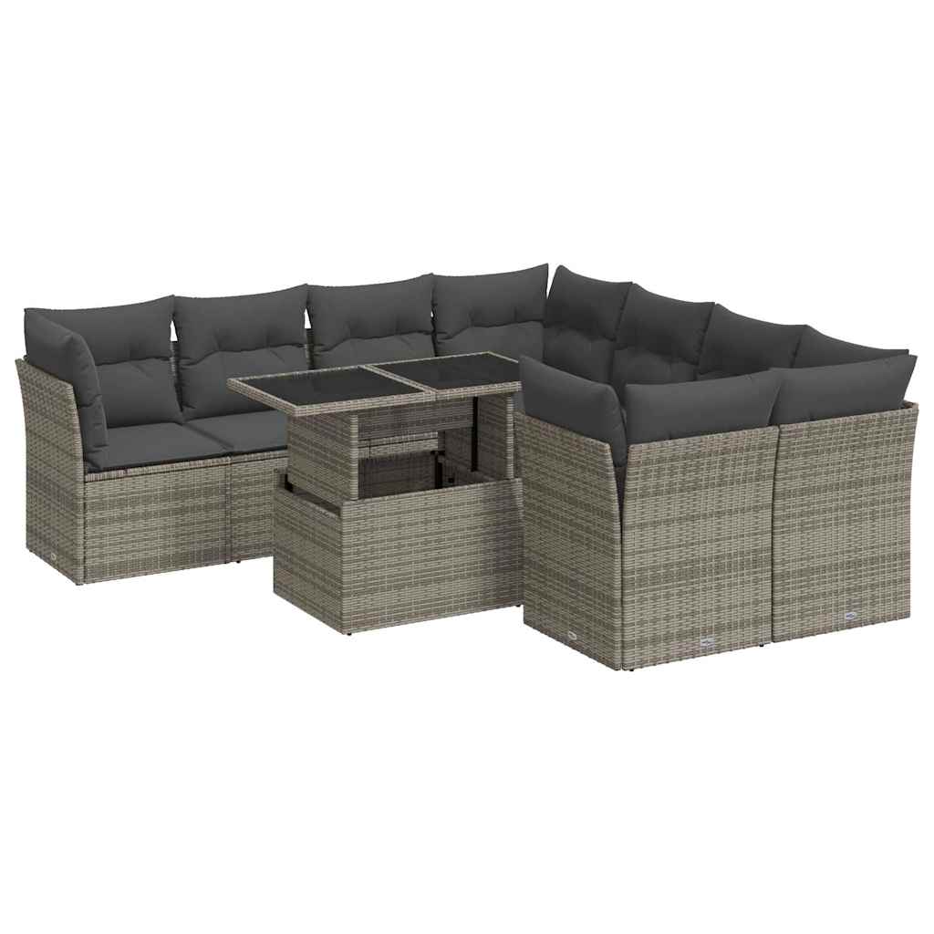 Set Divano da Giardino 9 pz con Cuscini Grigio in Polyrattan - homemem39