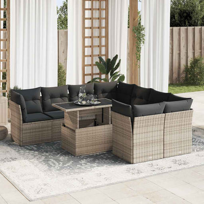 Set Divano da Giardino 9 pz con Cuscini Grigio in Polyrattan | homemem39