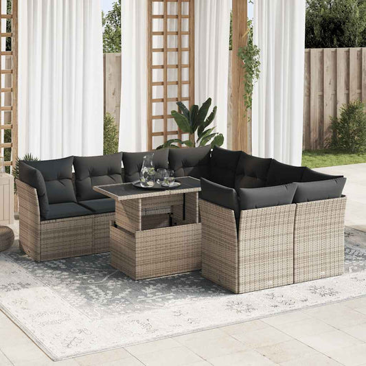 Set Divano da Giardino 9 pz con Cuscini Grigio in Polyrattan - homemem39
