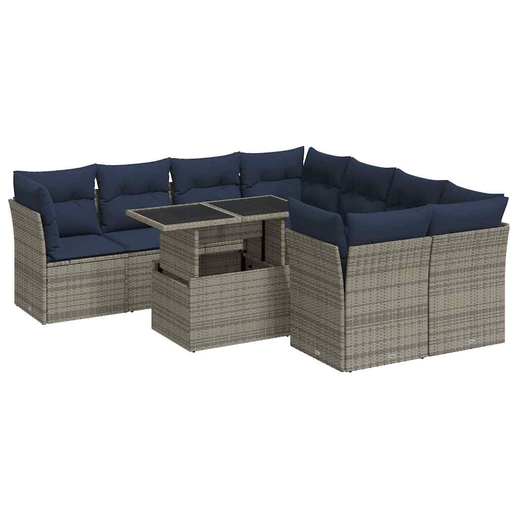 Set Divano da Giardino 9pz con Cuscini Grigio Polyrattan Acacia - homemem39