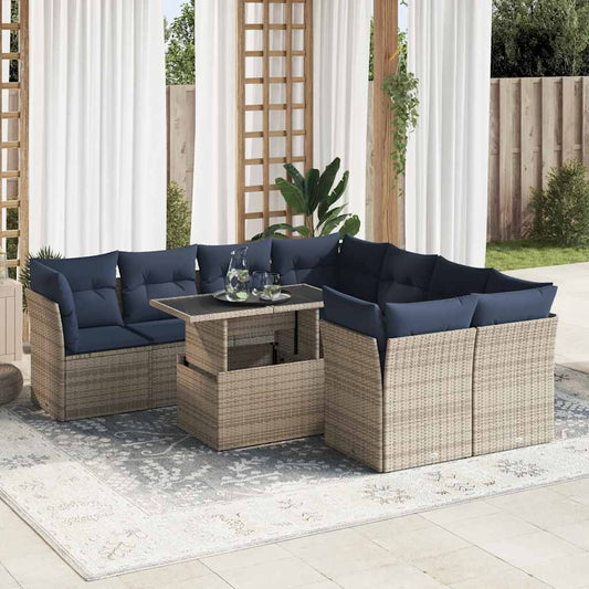 Set Divano da Giardino 9pz con Cuscini Grigio Polyrattan Acacia - homemem39