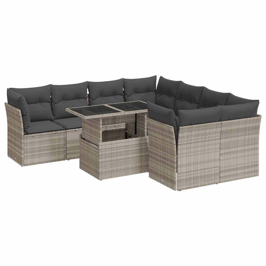 Set Divano da Giardino 9pz con Cuscini Grigio Chiaro Polyrattan | homemem39