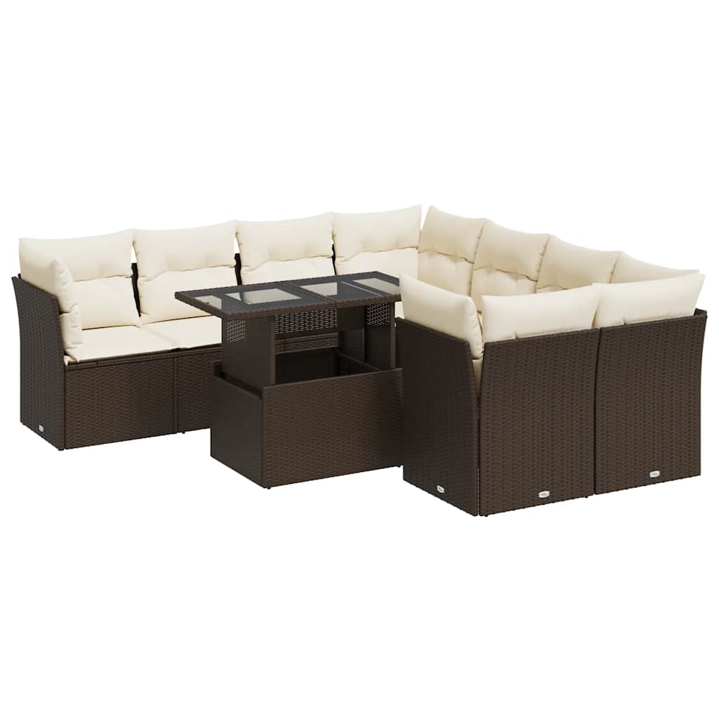 Set Divani da Giardino 9pz con Cuscini Marrone in Polyrattan - homemem39