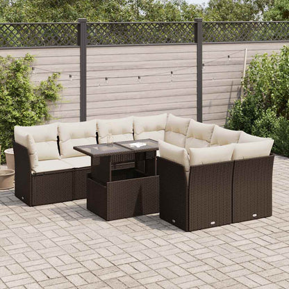 Set Divani da Giardino 9pz con Cuscini Marrone in Polyrattan | homemem39