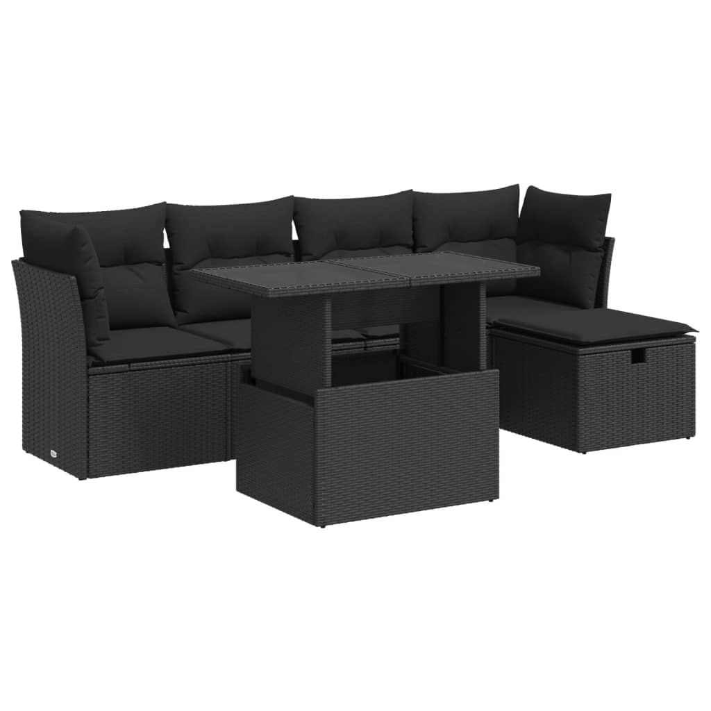 Set Divano da Giardino 6 pz con Cuscini Nero in Polyrattan | homemem39