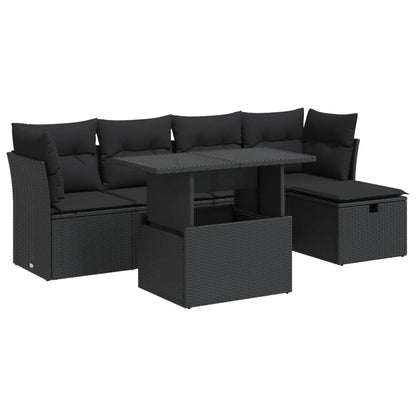 Set Divano da Giardino 6 pz con Cuscini Nero in Polyrattan - homemem39