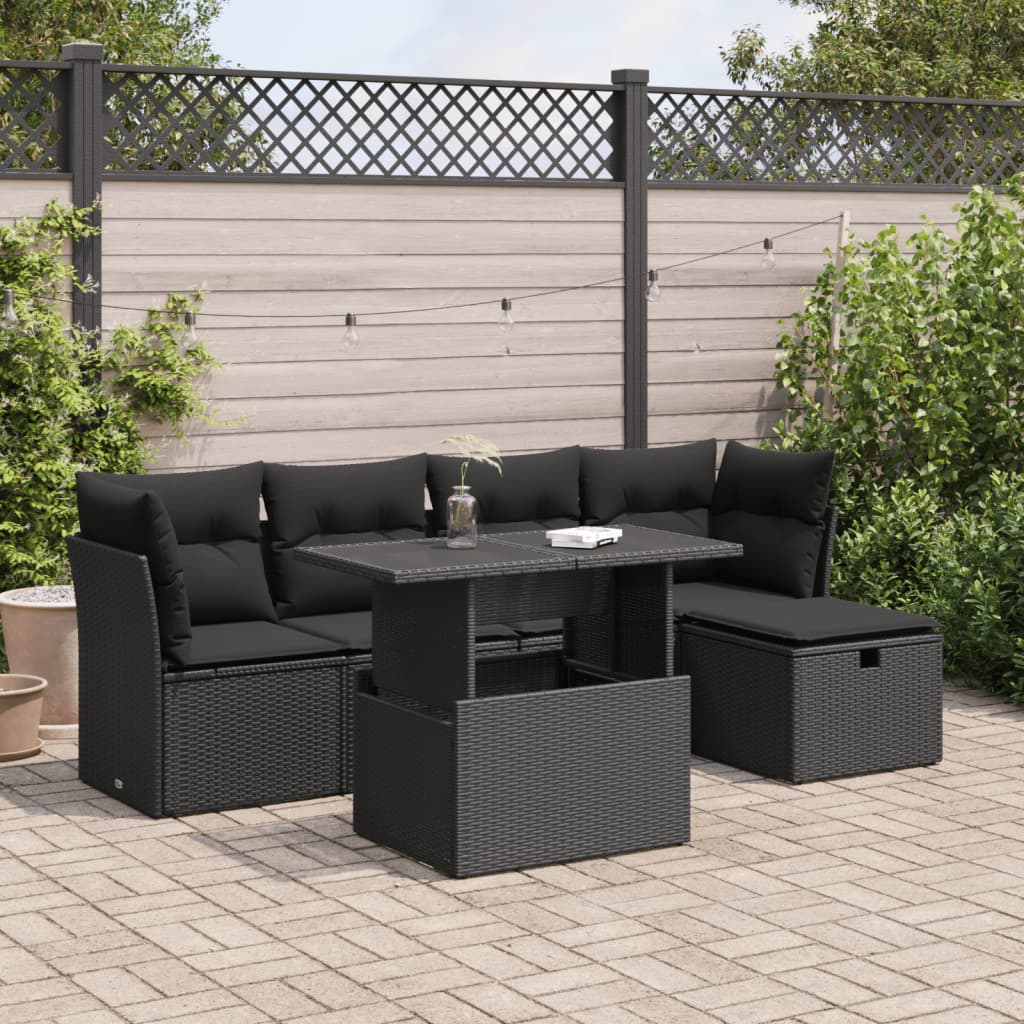 Set Divano da Giardino 6 pz con Cuscini Nero in Polyrattan | homemem39