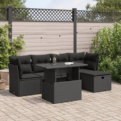 Set Divano da Giardino 6 pz con Cuscini Nero in Polyrattan | homemem39