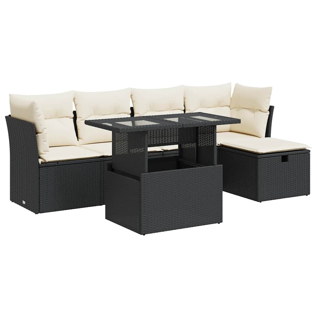 Set Divano da Giardino 6 pz con Cuscini Nero in Polyrattan - homemem39