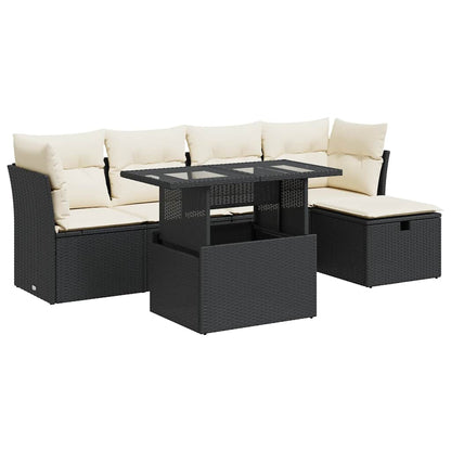 Set Divano da Giardino 6 pz con Cuscini Nero in Polyrattan - homemem39